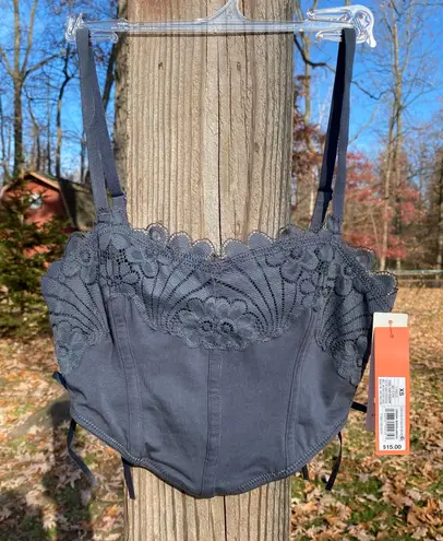 š©¶ NWT Colsie XS Extra Small Grey / Gray Lace Ribbon Bow Bustier Corset Top $15.00 š©¶