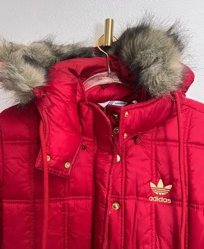 Adidas  Gold Hardware Trifold Quilted Removable Faux Fur Hood Long Coat Size M