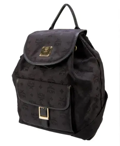 MCM Vintage Black and Gold Hardware Jacquard Classic Drawstring Nylon Backpack