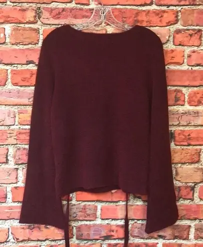 L'Agence Maroon Red Revolve Candela Lace Up Flare Sleeve Sweater