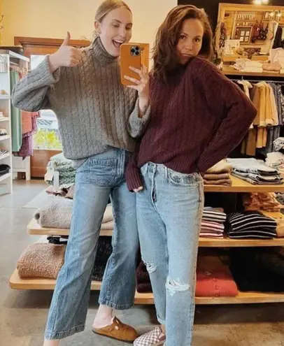 đź’•FAVORITE DAUGHTERđź’• Masha Cable Knit Turtleneck Sweater Storm Cloud Grey L NWT Size L