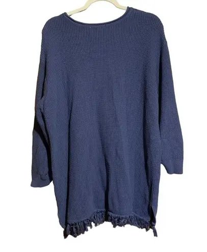 Coldwater Creek  Plus Size 2X Blue Fringe Hem Cotton Waffle Knit Pullover Sweater