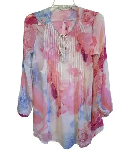 Soft Surroundings New Bed Of Roses Floral Chiffon Double Layer Blouse XS