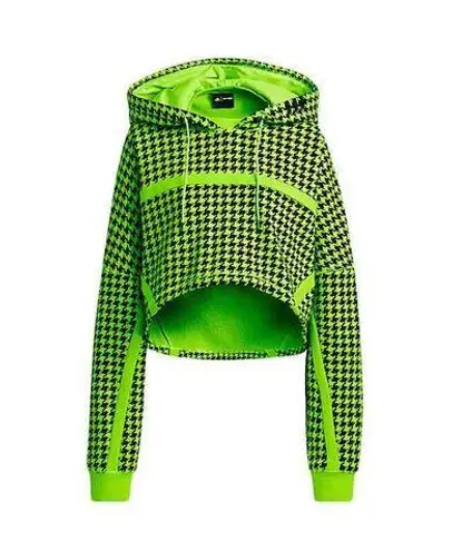 Ivy Park  x Adidas Solar Green Houndstooth Cropped Long Sleeve Hoodie Size Large