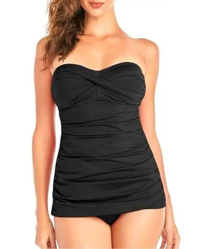 Jantzen Women's Solid Original Black Vamp Twist Bandeau One Piece Swimsuit 14