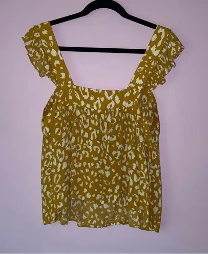 Savanna Jane L Tank Top Yellow Leopard Print Ruffle Size L