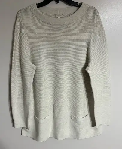 Talbots  Ribbed Knit Tunic Sweater Metallic Shimmer Womens Size X Ivory Off White