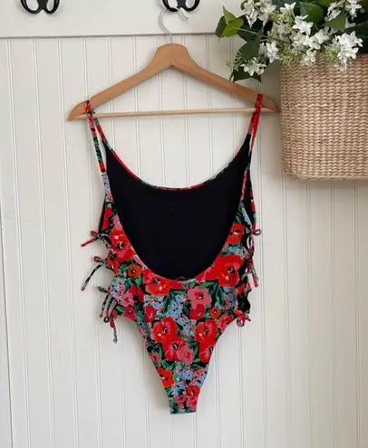 ZARA Floral Scoop Back Lace-up High Leg One-piece Swimsuit