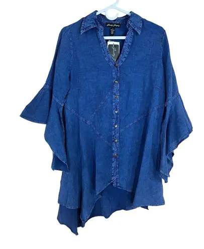 NWT Gretty Zueger Asymmetrical Denim Tunic Top 100% Cotton WOMEN’S SIZE SMALL Blue