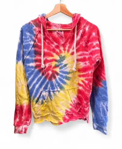 Exist Red Blue Yellow Tie Dye Hoodie Drawstring Sweater with Pocket Size Small