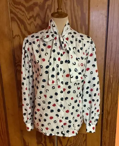 Vintage 70s polka dot bow tie blouse Size 14