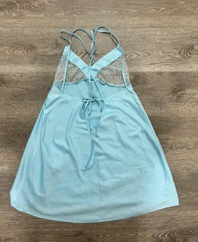 Vintage Baby Blue Lace Satin Slip Dress