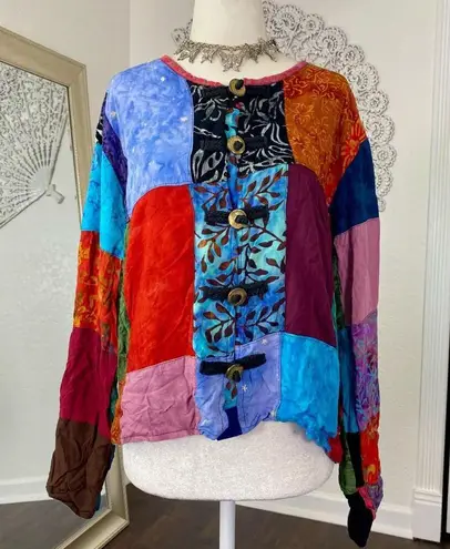 Vintage Colorful Retro Boho Hippie Patchwork Celestial Whimsical Jacket S / M Gold Size M