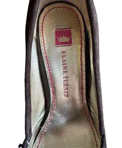 Elaine Turner Platform Heels Open Toe Brown Suede Tortoise Shell Heel Gold Hardw Size 6.5