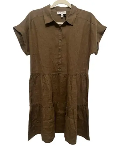 Michael Stars NEW greta short sleeve linen dress dolmam brown khaki size small