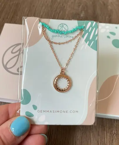 Gemma Simone Aqua Beaded Lariat layered necklace rose gold turquoise color NEW