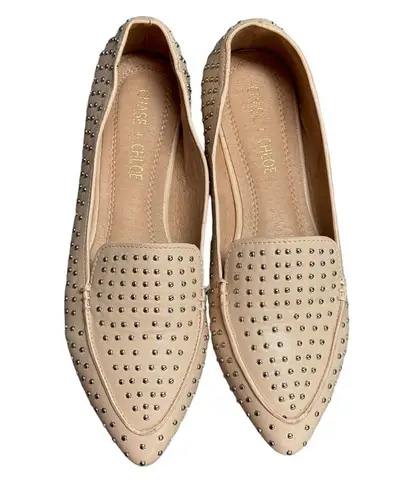 Chase and Chloe Beige Studded Pointed Toe Faux Leather Slip On Flats Size 6