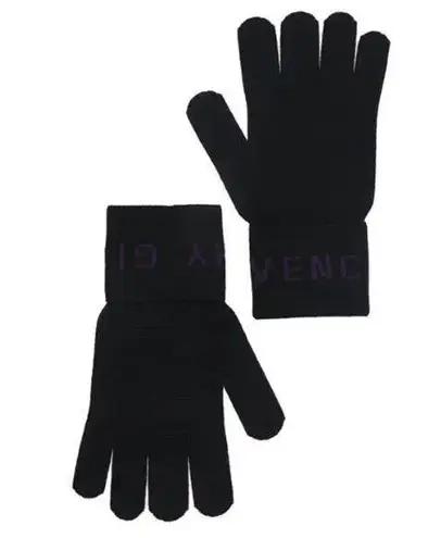 Givenchy Logo Cuff Wool Gloves black and purple