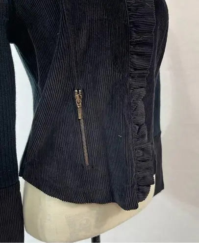 Twiggy Black Corduroy Motorcycle Ruffle Neck Front Jacket Size L Size L