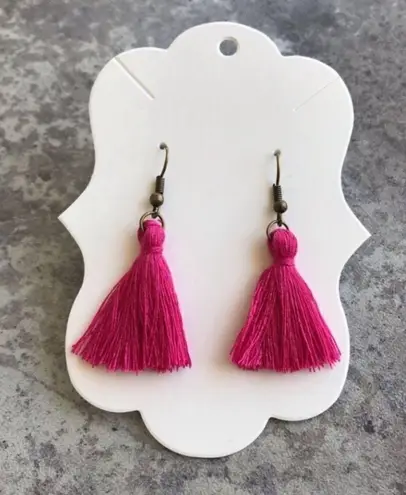 Handmade Tassel Earrings NEW Boho Festival Party Bright Pink USA