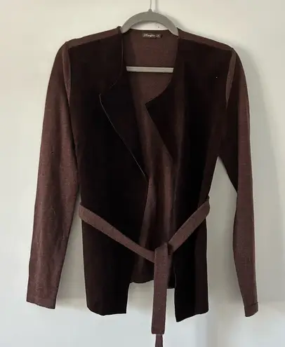 J. McLaughlin Brown Super Fine Merino Wool Leather Belted Jacket Blazer S