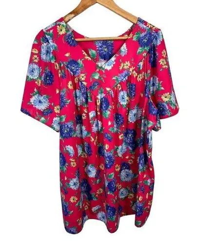 Vintage Plus Size Womens Top MuuMuu Shirt Peasant Hawaiian Pink Floral Boho