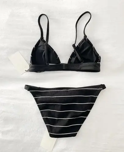 Solid & Striped Morgan Bikini Set in Black Pinstripe Rib NWT