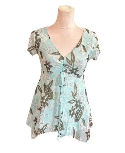 90s Y2k Babydoll Tank Fairy Core Floral Print Handkerchief Hem Size S Sheer