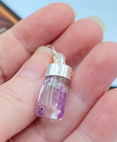 Garden Quartz Purple Lodolite Pendant 18" Diamond Cut Box Chain Pink