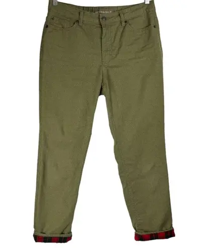 Bit & Bridle Womens Straight Leg Canvas Flannel Lined Pants Sz 10 Olive Green