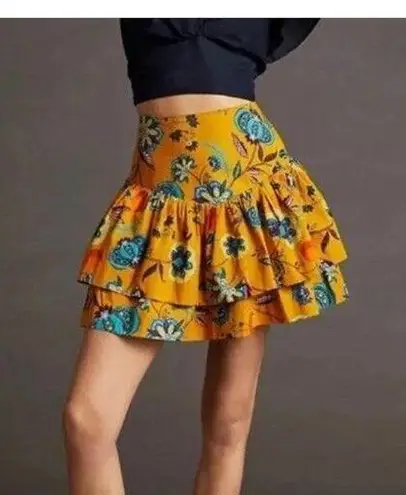 Maeve Anthropologie Fruit Print Orange Mini Boho Tiered Smock Skirt Large