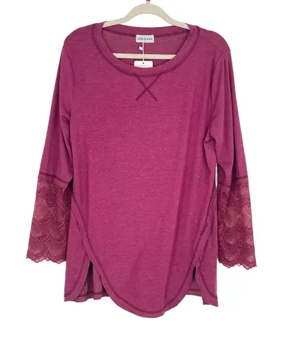 LonoLaKa Womens Maroon Long Lace Sleeves Crew Neck Feminine Vacation Blouse Lrg Purple Size 00