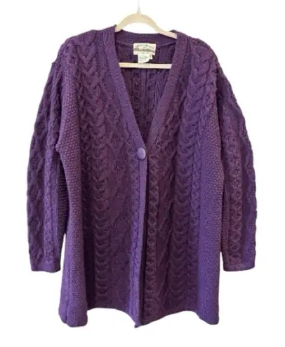 Aran Crafts 100% Merino Wool One Button Front Cardigan Purple Size XX