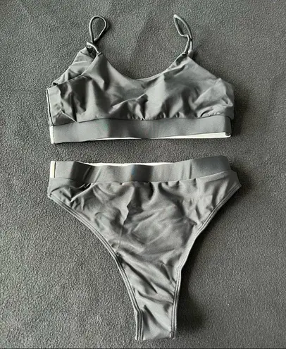 emma bling trim high waist swimsuits set black Size L