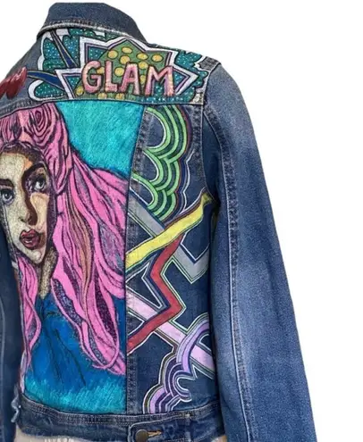 Custom Painted Blue Jean Jacket Original Pop Art style size extra small