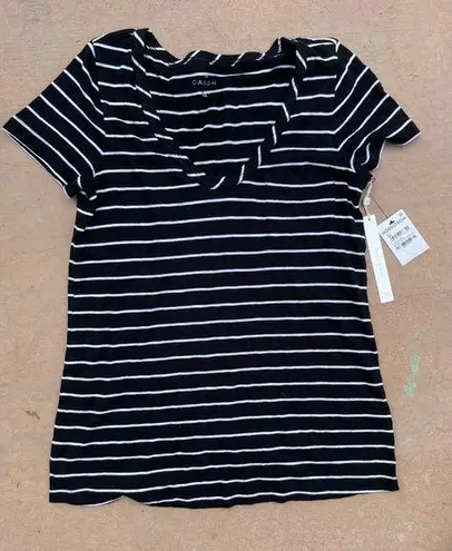 Caslon  JULIA black striped v neck short sleeve shirt. NWT! SZ S