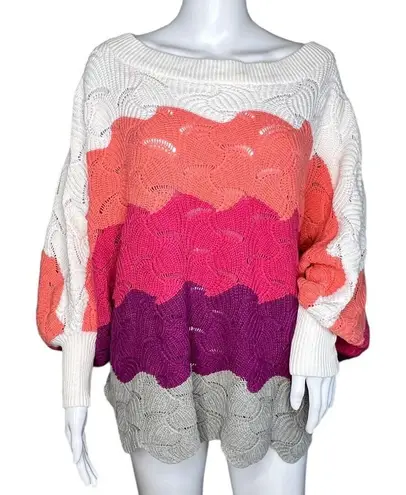 Andree by Unit Sweater Womens Small Boat Neck White Multicolor Stripe Oversized - Image 1