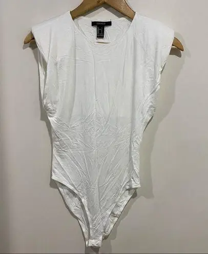 Forever 21  bodysuit white shoulder pads size small button snap