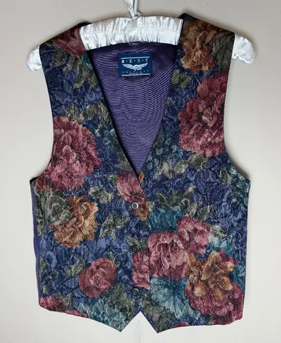 Vintage Best American Clothing Co Floral Vest Fits Womens Small Medium Satin Purple