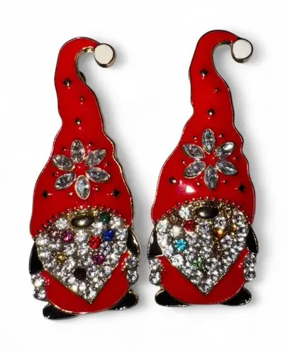 None Festive Red Gnome Rhinestone Christmas Earrings 🎅✨ Holiday Jewelry