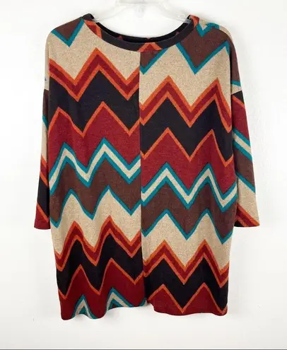 Cherish Southwestern Aztec Print 3/4 Sleeves Tunic Top, Size Medium/Large