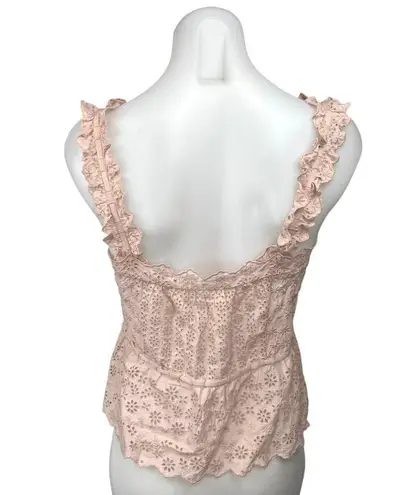 Unsubscribed Pink Eyelet Embroidered Sleeveless Ruffles Peplum Button Tank Top 4