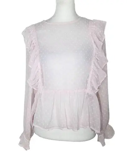Rio Pastel Pink Sheer Cottagecore Blouse Size Medium Swiss Dot Coquette Pink Top
