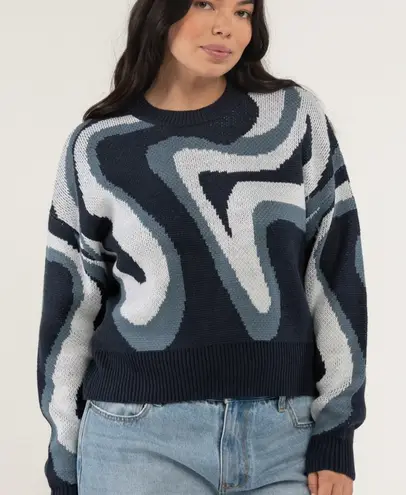 Full Tilt ‎ Gray and Blue Crew Neck Sweater with Modern Swirl Design XS - Image 1
