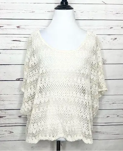 Staring At Stars Cream Open Knit Crochet Boxy Top Size Medium/Large