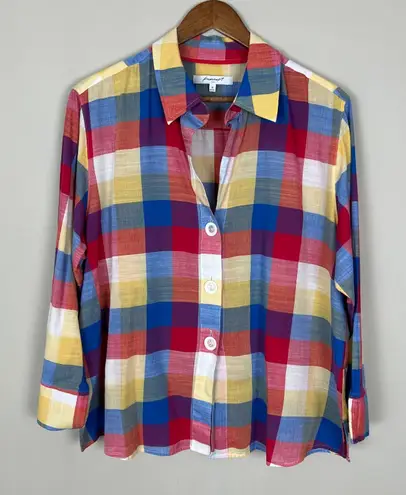 Foxcroft Shirt 18 Plaid Check Shaped Fit Button Down Front Long Sleeve V-Neck