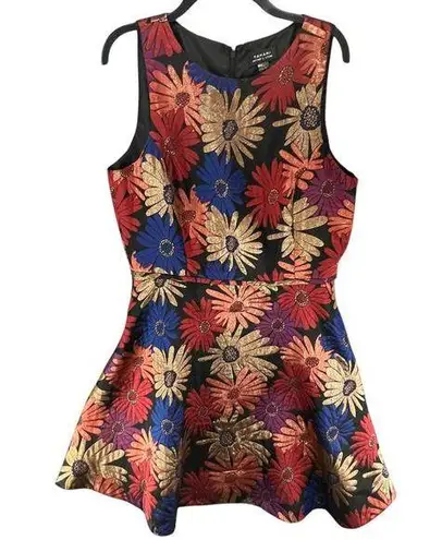 Tahari Fit Flare Dress Womens 10 Multicolor Floral Jacquard Metallic Feminine