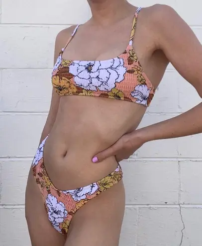 Peach & Rust Floral Smocked Bikini Size undefined