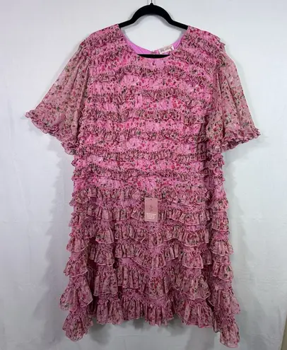 NEW Plus Size Ivy City Co Pink Floral Tiered Stacy Dress Size 16W Romantic