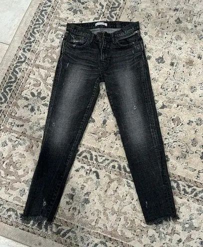 Moussy Vintage Cadet Li Howa Distressed Destroyed Cut off Skinny Ankle Jeans 26 Black